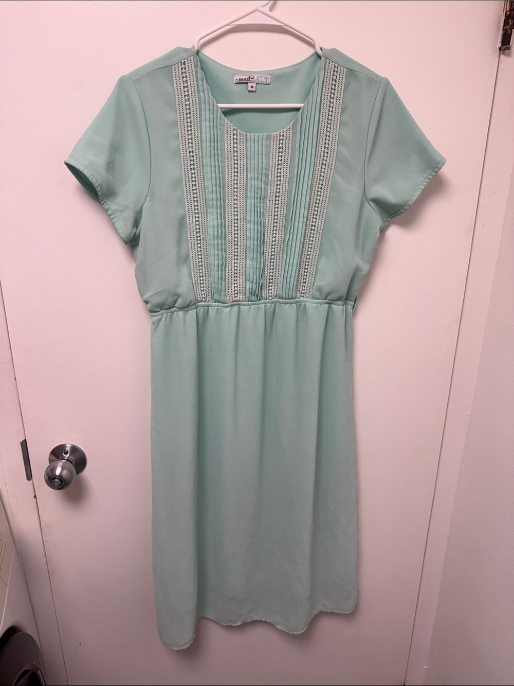 Sweet Salt Mint Pintuck Lace-Trim Midi Dress